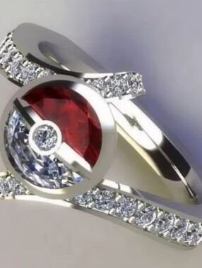 Pokemon Silver Tone Pokeball Ring S7